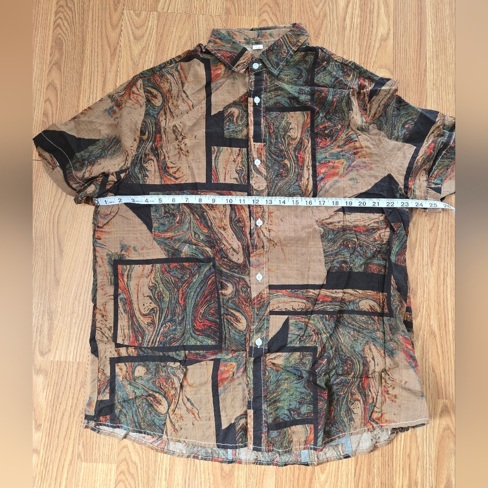 Men's Short Sleeve Button Down Multicolor Abstract Print Shirt